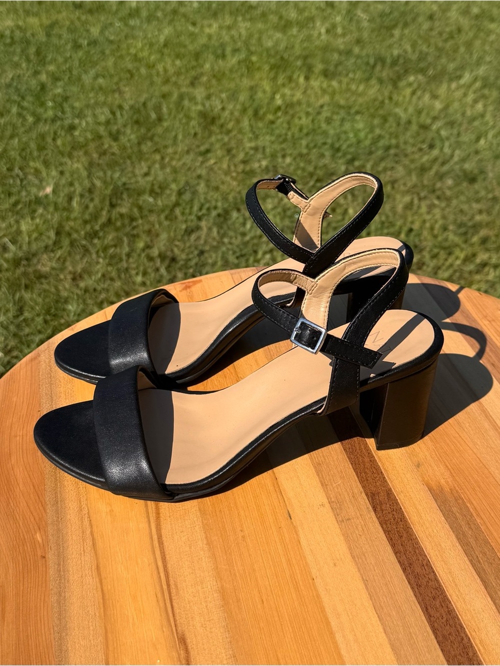 Naturalizer Black Block Heel Sandals with Ankle Strap